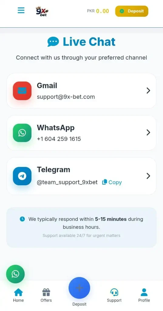9XBet Customer Service
